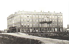 Photo in black and white of Patee House